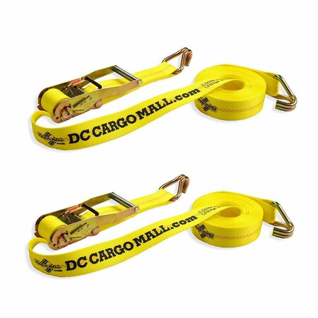 DC CARGO 2in X 27' Ratcheting Tie-down Cargo Strap With Wire Double J-hooks, 2PK 227YRSWH-2